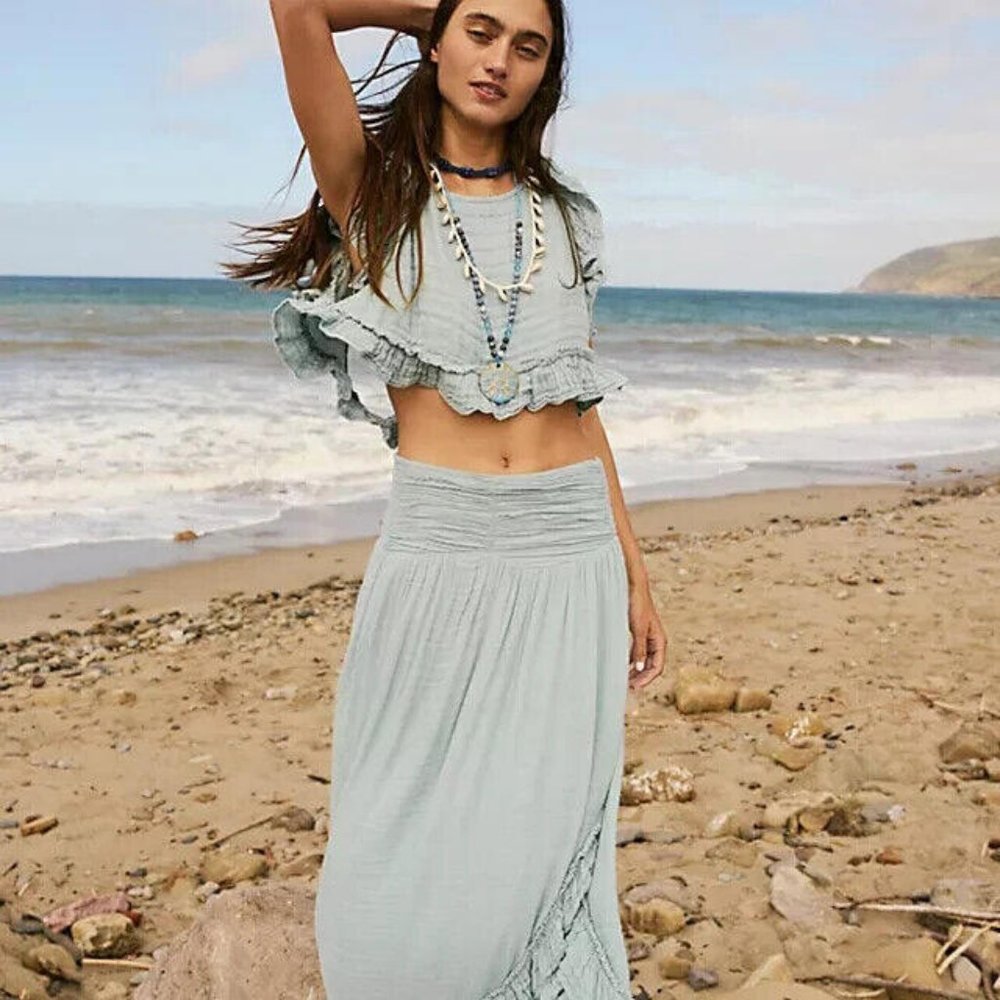 Free People Free-est Augusta Long Skirt Endless Summer Tiered Ruffle M - Picture 3 of 10